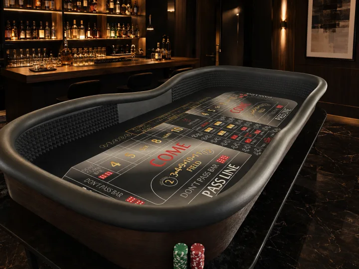 94-Inch Black Craps Table with Dark Brown Walls