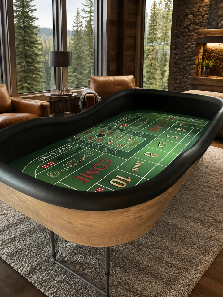 Light Brown Craps Table with Green Felt